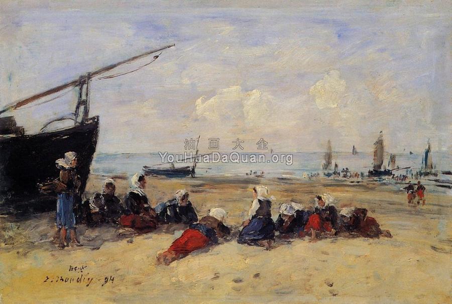 Berck, Fisherwomen on the Beach, Low Tide - 尤金·布丹